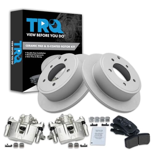Image of TRQ Rear Brake Pad and Rotor Set Ceramic G Coated Rotors Calipers
