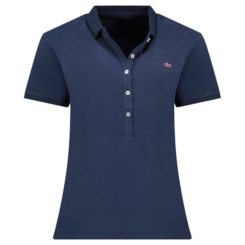 Geographical Norway Polo Donna Krystaline Maglia Polo Cotone Manica Corta Collo Bottoni Stampa Bandiera Frontale Elegante Casual Traspirante Tempo Libero Donna