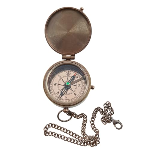 Brújula de latón vintage hecha a mano con estuche de cuero miniatura 3
