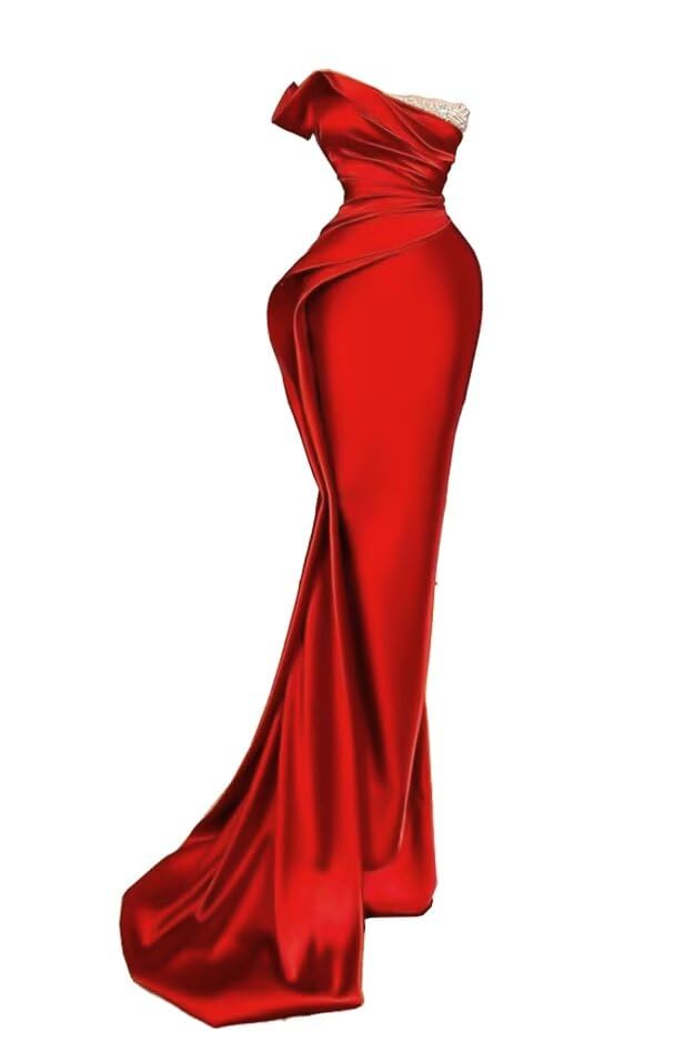 Sequin Beaded Mermaid Prom Dresses Long Strapless Off Shoulder Satin Ruched Formal Evening Party Gowns with Train 20232