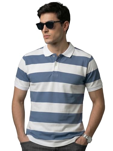 Image of XENOVAURBAN Polo t Shirt for Man | Striped Pattern Mens Cotton Polo Neck T-Shirt with Collar | Regular fit | Breathable and Soft - Polo-Striped-P