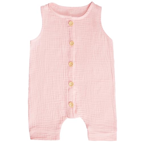 Image of Dormlony Muslin cotton Baby Romper Clothes Sleeveless Solid Baby Jumpsuit