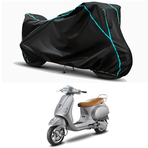 Image of Waterproof Bike Body Cover Compatible for | Vespa VXL 125 BS6 | Taffeta Fabric, Sky Piping Design, Bottom Elastic Fit | Dustproof, Sun UV & Rain Protection for All Weather.