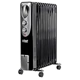 Russell Hobbs 2500W/2.5kW Oil Filled Radiator, 11 Fin Portable Electric Heater - Black, Adjustable Thermostat with 3 Heat Settings, Overheat Protection, 25m sq Room Size 2 Year Guarantee RHOFR1106B