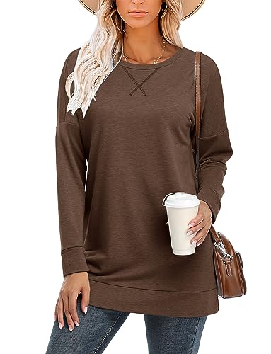 BETTE BOUTIK Women's Drop Long Sleeve Sweatshirts Casual Crewneck Tunic Tops Sweartshirts With Side Slits S-3XL