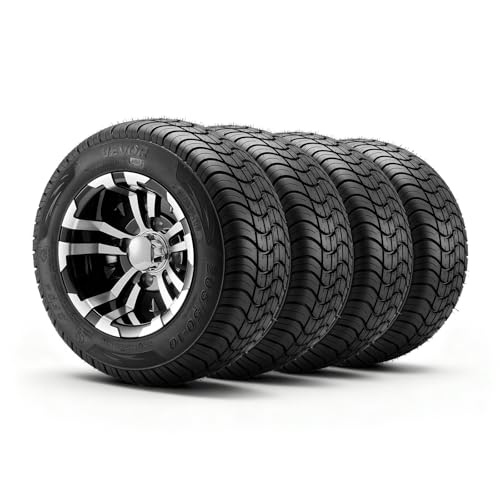 VEVOR Golf Cart Wheels, 10' 205/50-10 Black Aluminum Alloy Golf Cart Tires and Wheels Combo (Set of 4) Fit Club Car, EZGO, Yamaha, 4 Ply Rubber 4-Lug Lawn Mower Tires & Rims, 675 lbs Load, All-Terrain