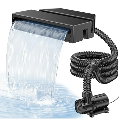 POPOSOAP Pond Waterfall Spillway Kit, 12" Waterfall Spillway with 42W 1200 GPH Pump, 10ft Corrugated Tubing & Filter Box for Pondless Waterfall, Outdoor Pond and Stream Features P430Y