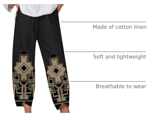 Image of DMOYALA Linen Pants for Women Summer Casual Wide Leg Capri Pants Loose Fit Palazzo Pants Cropped Beach Pants with Pockets