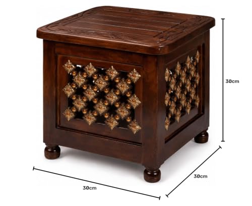 Image of Wooden Storage Stool with Lid | Handcrafted Multipurpose Stool for Sitting, Side Table & Storage | Solid Wood Square Ottoman for Living Room & Bedroom (Modern)