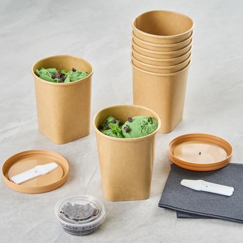 Image of Coppetta 13 Ounce Dessert Cups, 50 Greaseproof Ice Cream Cups - Lids Sold Separately, Square Bottom, Kraft Paper Yogurt Bowls, Disposable, For Sundaes, Mousse Or Puddings - Restaurantware