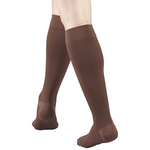 Image of Truform 20-30 mmHg Compression Stockings for Men and Women, Knee High Length, Closed Toe, Brown, Medium (8865BN-M)
