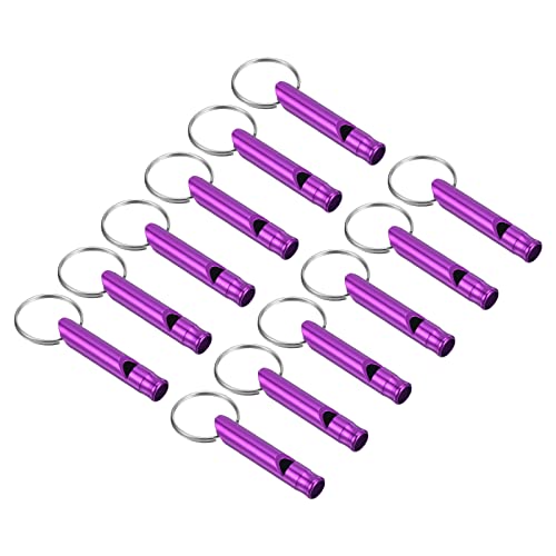PATIKIL Emergency Whistles, 12 Pack Safety Whistle with Keychain Loud Sound Aluminum Outdoor Survival Whistle for Camping Hiking, Purple