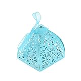 Ruimou 50pcs Pearl Paper Blue Laser Cut Hollow Out DIY Candy Box (6x6x8cm) For Wedding, Birthday, Graduation, Party (Blue)