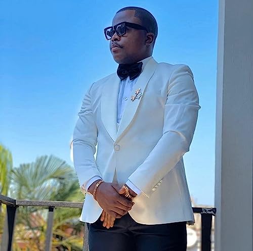 Kromoc Men's Shawl Lapel Three-Piece Suit,Jacket Vest Pants Groom Prom Party Banquet Tuxedos2