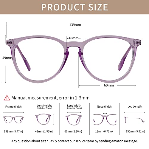 Image of Blue Light Blocking Glasses Round Computer Eyeglasses Reduce Eyestrain UV Glare Women AB3301 (Purple)
