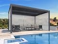 PURPLE LEAF Louvered Pergola 94AS 10' x 14' w/ 1L2W Side Shade Screen Grey