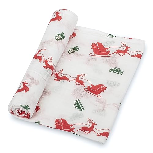 Image of LollyBanks Baby Blanket, 100% Cotton Cozy Muslin Swaddle Blankets for Boys and Girls, 47 x 47 Inches Newborn Blanket, Soft and Breathable Receiving Blankets, Baby Essentials, Registry (Reindeer Print)