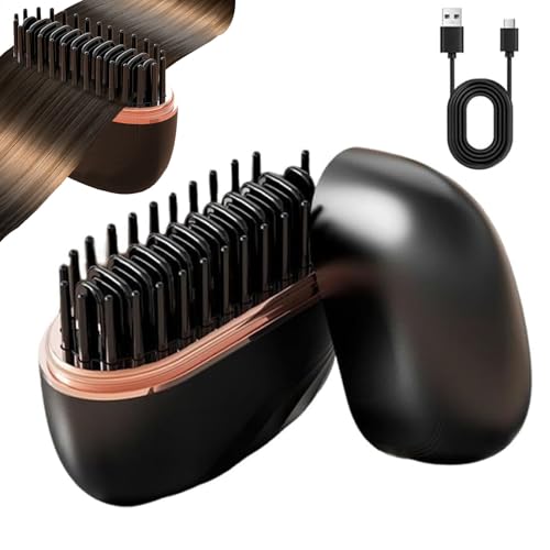 Mini Hair Straightener, 2-in-1 Cordless Hair Straightener Brush,Rechargeable 30s Fast Heating Hot Comb,USB Portable Heated Styling Brush for Travel & Daily Use,3-Speed Temperature Control