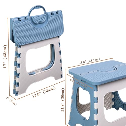 Image of Plastic Folding Stool, Portable and Hanging. Non Slip Folding Stools,12inches,30cm(Light Blue) 1PCS