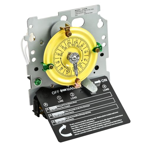 T104M Pool Timer Mechanism Only 208-277V DPST 40A Time Switch Pool Pump Timer Heavy-Duty Mechanical Time Switches 24 Hour 12 ON/Off for Pool Pump Time Switch Mechanism Only 6 Years Warranty