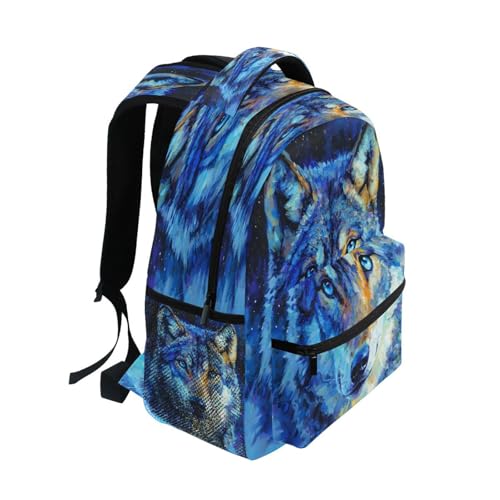 Wolf Watercolor Blue Backpack for School Boys Girls Adults Kids Bookbag Laptop Bag 18L2