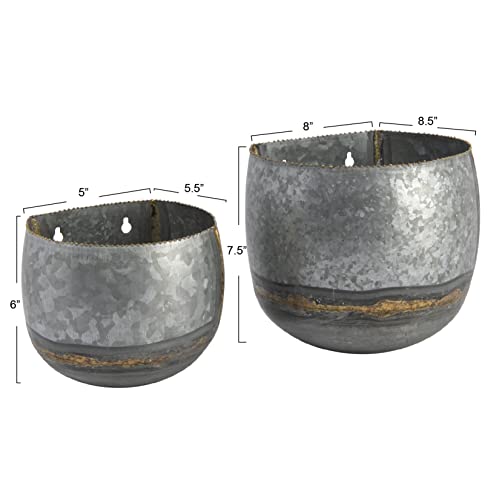 Creative Co-Op Modern Galvanized Metal Wall Planters With Line Design, Set Of 2 Sizes, Silver And Gold #TOP3