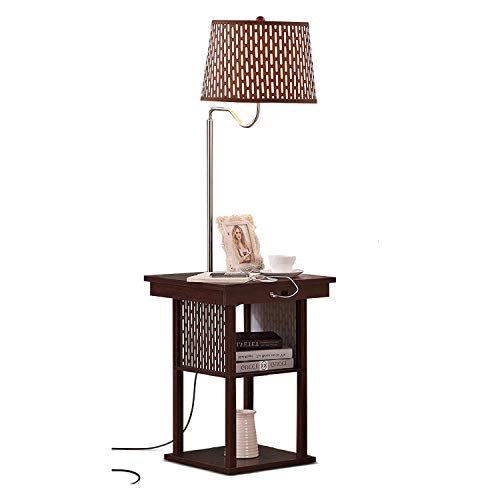 Brightech Madison Side Table with Lamp Combo with LED Bulb, Desk Lamp with USB Port, Bedside Reading Light, Modern End Table with Floor Lamp for Bedroom, Living Room, Office - Havana Brown