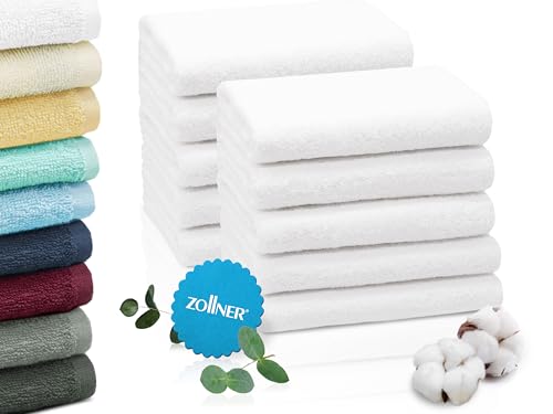 ZOLLNER 10er Set Handtücher in 50x100 cm - saugstarke und weiche Duschtücher in weiß - mit praktischem Aufhänger - waschbar bis 95°C - Baumwolle - Hotelqualität