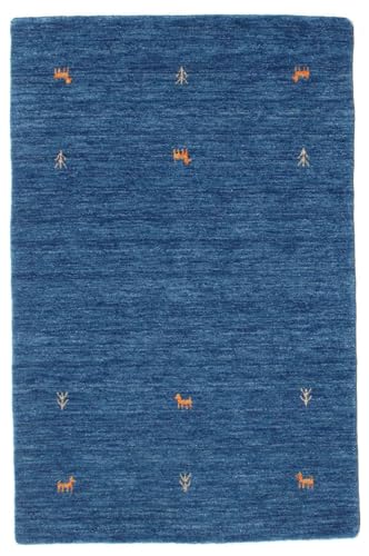 RugVista Gabbeh Loom Two Lines, Alfombra, Gabbeh, 100 x 160 cm, Rectangular, Pelo Medio, Sala de Estar, Comedor, Dormitorio, Limpieza en seco, Certificado Care & Fair, Azul