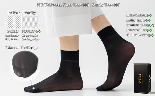 Womens 30D Ankle Nylon Sheer Socks Ankle High Tights Hosiery for Women, 12 Pairs Pack2
