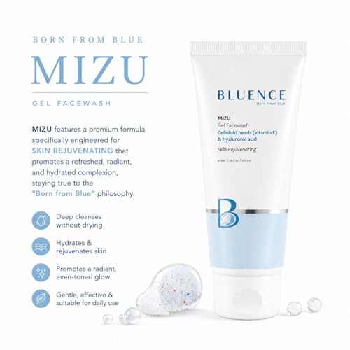 Image of MIZU Gel Facewash 100ml for Skin Rejuvenating | Hydrating Gel Face Wash with Hyaluronic Acid & Vitamin E Celluloid Beads for Deep Cleansing & Glowing Skin | For Men & Women