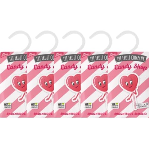 TIENDIFY - Pack 5 Ambientadores Armario Candy Shop The Fruit Company | Perfuma Cajones y Ropa +45 Días | +Intensidad | 0% Alcohol | Extractos Naturales (PIRULETA DE CORAZÓN)