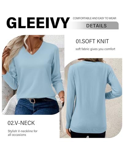 Image of Women's Spring Sweaters 2026 Casual Long Sleeve Pullover V Neck Lightweight Sweatshirts Cute Blouse Tops