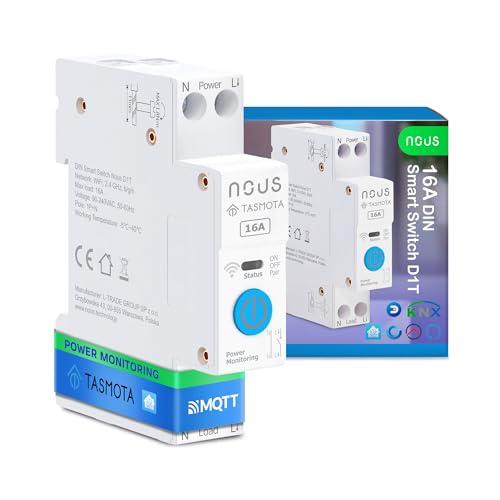 Nous Intelligenter DIN-Schalter 16A mit Tasmota (ESP32) Energieüberwachung kompatibel mit MQTT Home Assistant Matter Sprachsteuerung mit Alexa Google Assistant