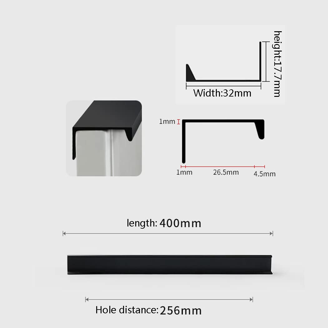 Czarne ukryte uchwyty do szafy kuchennej, 2 sztuki(Hole distance 256mm)