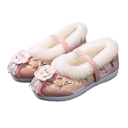 sfdgfhyf Girl Winter Boots Girls Cotton Shoes Ancient Costume Hanfu Shoes Children Baby Cloth (Pink, 11-11.5 Years Big Kids)3