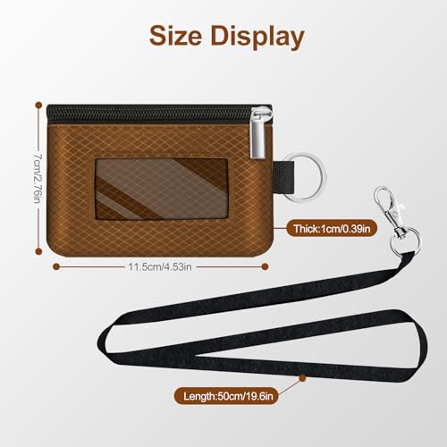 Image of Minimalist RFID Blocking Small Wallet with ID Window,WaterResistant Zip Id Case Wallet with Lanyard Keychain for Cards,Cash,Travel,Women,Men (Brown)