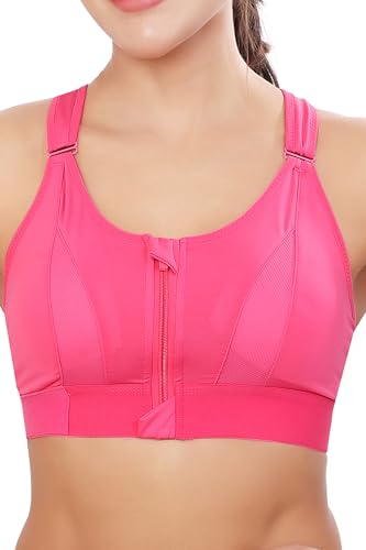 Image of Bella Voste Women Polyester Spandex High Impact Front Zip Sports Bra Fitness Criss Cross Back Crop Tops Tank Gym Yoga Workout, Size: M-5XL