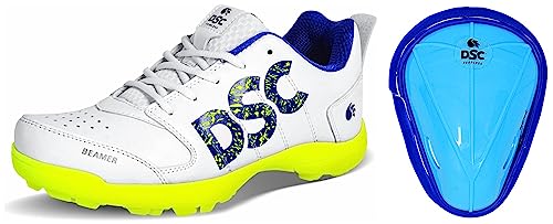 Image of DSC Beamer Cricket Shoes Size for Men (9 UK, Fluro Yellow-White) Attitude Cricket Abdominal Guard Men, Multicolor