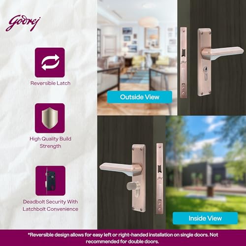Image of Godrej Mortise Lock | 200mm Plate | 8 inch handle | NEH 23 | Double Throw Deadbolt | 3 Keys | Reversible Left /Right Handed|Door Lock For Home, Main Door | Black Antique Copper Finish | 1 Year Warranty