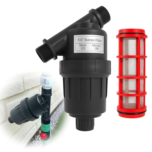 3/4 Inch NPT Inline Y-Type Drip Irrigation Filter | 120 Mesh Stainless Steel Screen + Flush Cap for...