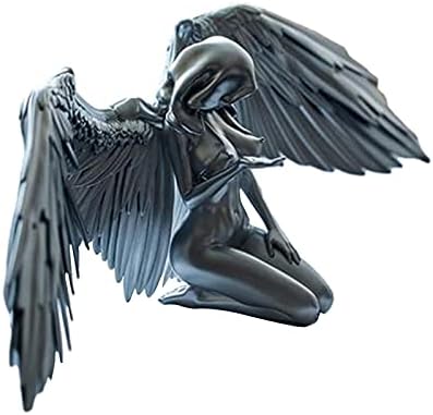 duhe189014 Art Angel Female Woman Wings Kneeling Cloak Hat - Nude Art Angel Statues and Figurines, Silver Angel Statue Home Decor, Nude Sexy Human Body Silver Resin amiable