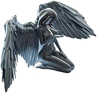 duhe189014 Art Angel Female Woman Wings Kneeling Cloak Hat - Nude Art Angel Statues and Figurines, Silver Angel Statue Home Decor, Nude Sexy Human Body Silver Resin amiable