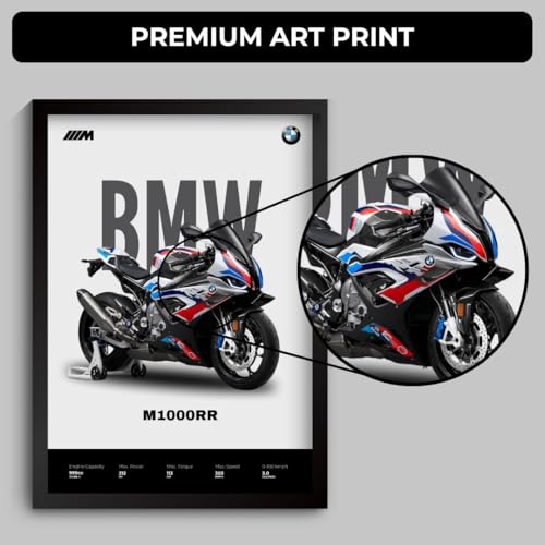 Image of BMW M1000RR Poster | Superbike BMW Framed Poster | Framed Matt Superbike | Bike Posters A3 Size (31 x 23 cm) | Motorrad Bikes Posters for Wall, Home, Bedroom, Living room decoration (F 021)