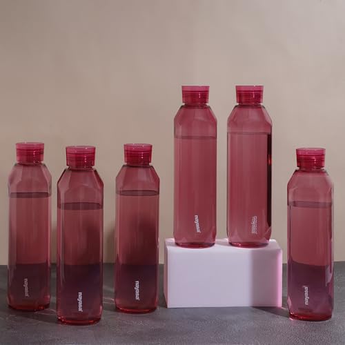 Image of Nayasa Space Plastic Water Bottle 1150 ml | Set of 6 | BPA-Free Fridge Bottle for Home, Office, School, Gym | Leak-Proof & Durable | Red