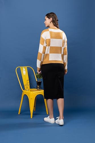 Image of Wear lusso Women's Round Neck Colour Block Sweater | 100% Wool Pullover | Full Sleeve Soft & Stylish Winter Wear for Women & Girls