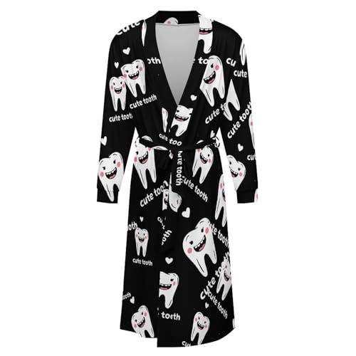 Cute Tooth Soft Robe Long Sleeve Bathrobes V Neck Sleepwear Spa Robes with Belt Men Woman4