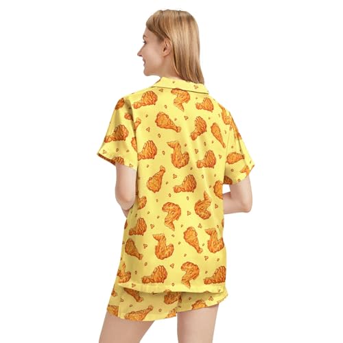 Image of Funny Satin Pajamas Set for Women Button Down Sleepwear Print Pjs Set 2 Piece Short Sleeve Loungewear Gift for Women