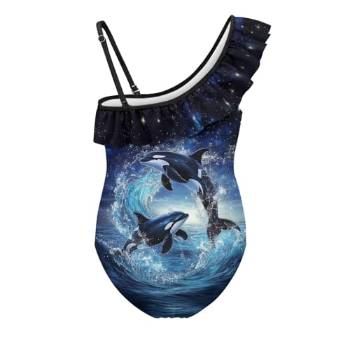 Image of Xpyiqun Swimsuits for Girls 3-14 1-Shoulder Ruffle Bathing Suit One Piece Adjustable Halter Swimming Wear