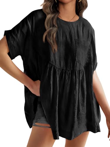 Tankaneo Womens Summer Babydoll Tops Casual Loose Fit Peplum Oversized Tunic Shirts